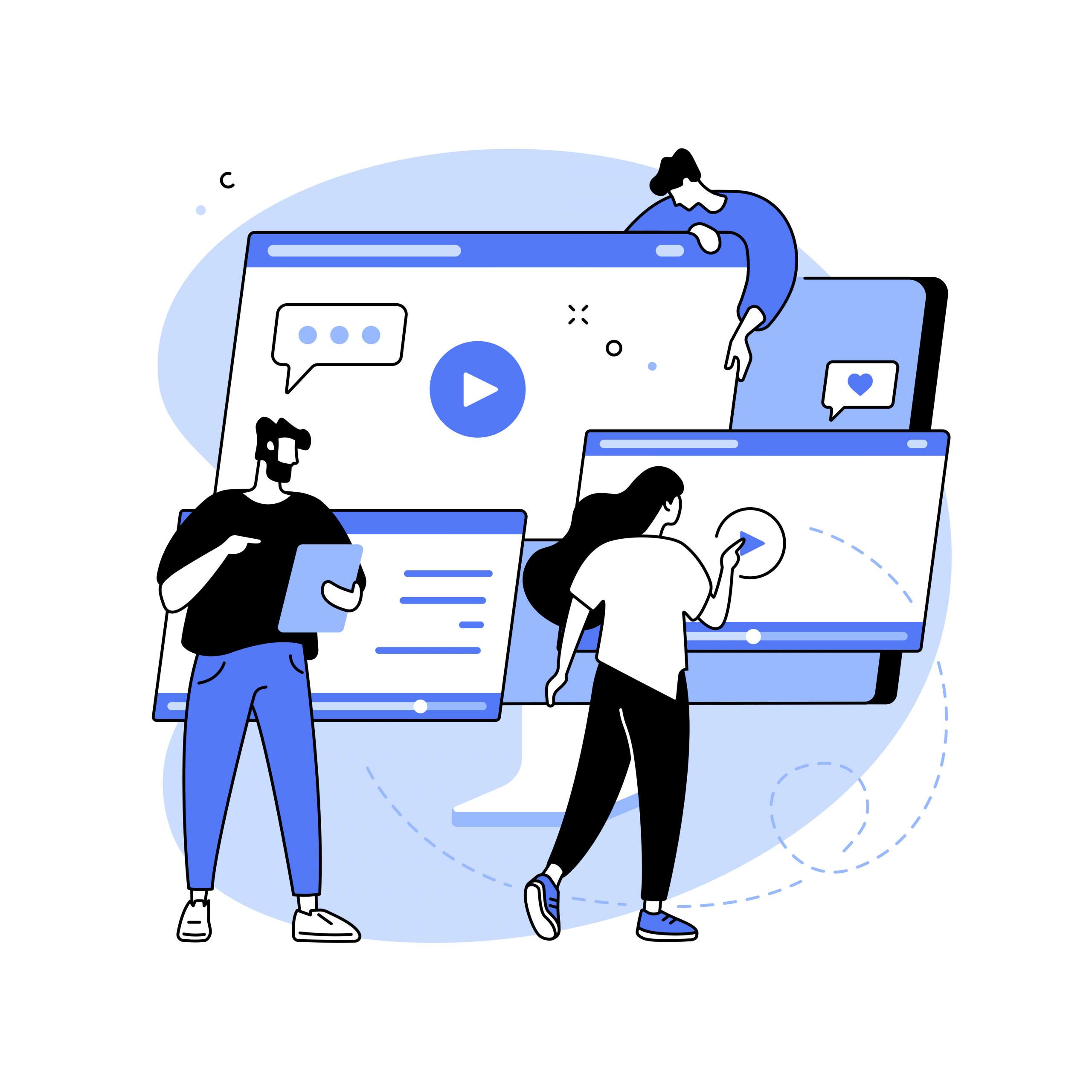 Video content marketing abstract concept vector illustration. Video content marketing abstract concept vector illustration. Video marketing strategy, digital marketing tool, social media campaign engagement, target audience, viral content abstract metaphor.