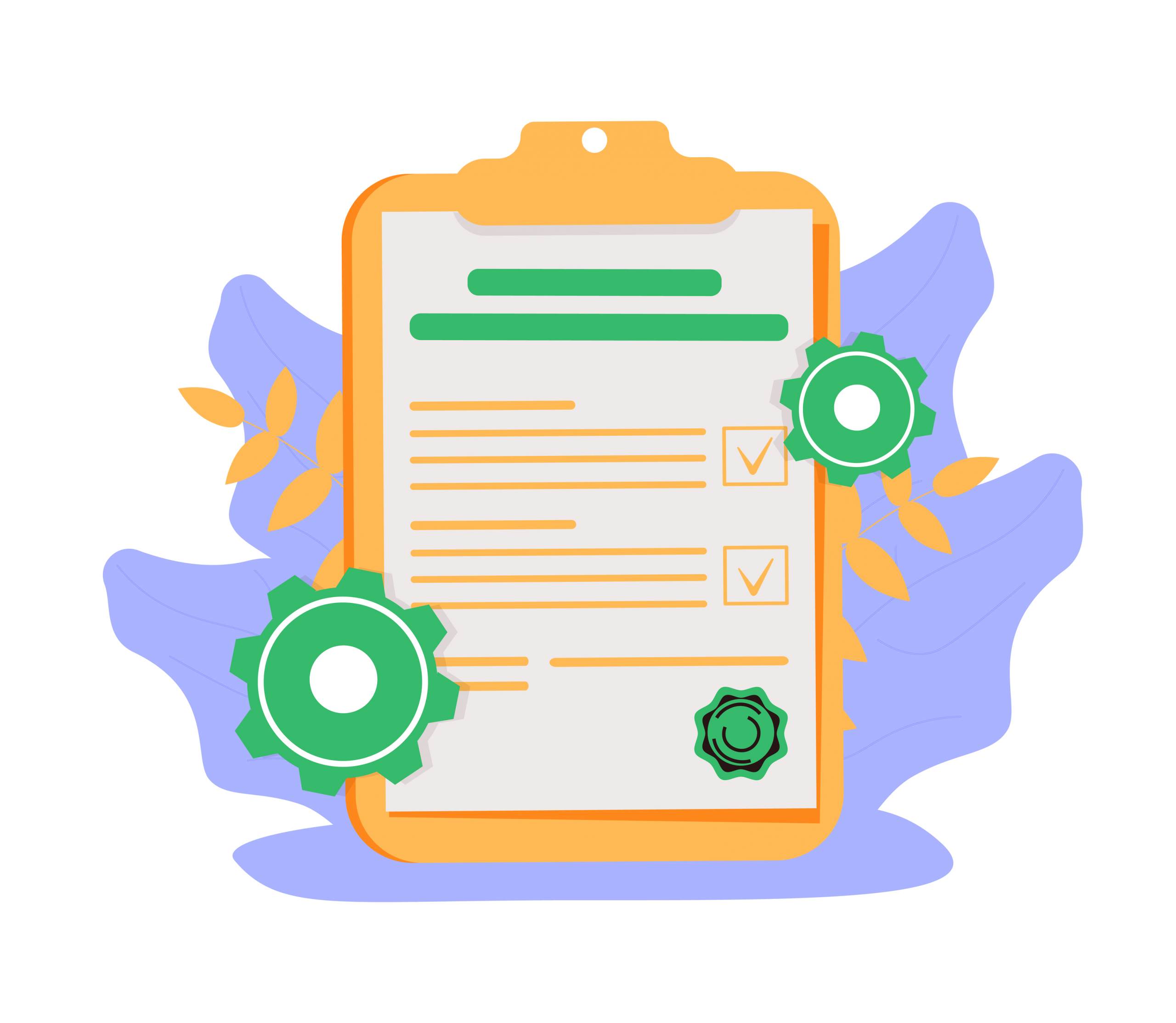 Clipboard with gear isolated icon. Technical support check list icon. Management flat icon concept. Software development. EPS 10